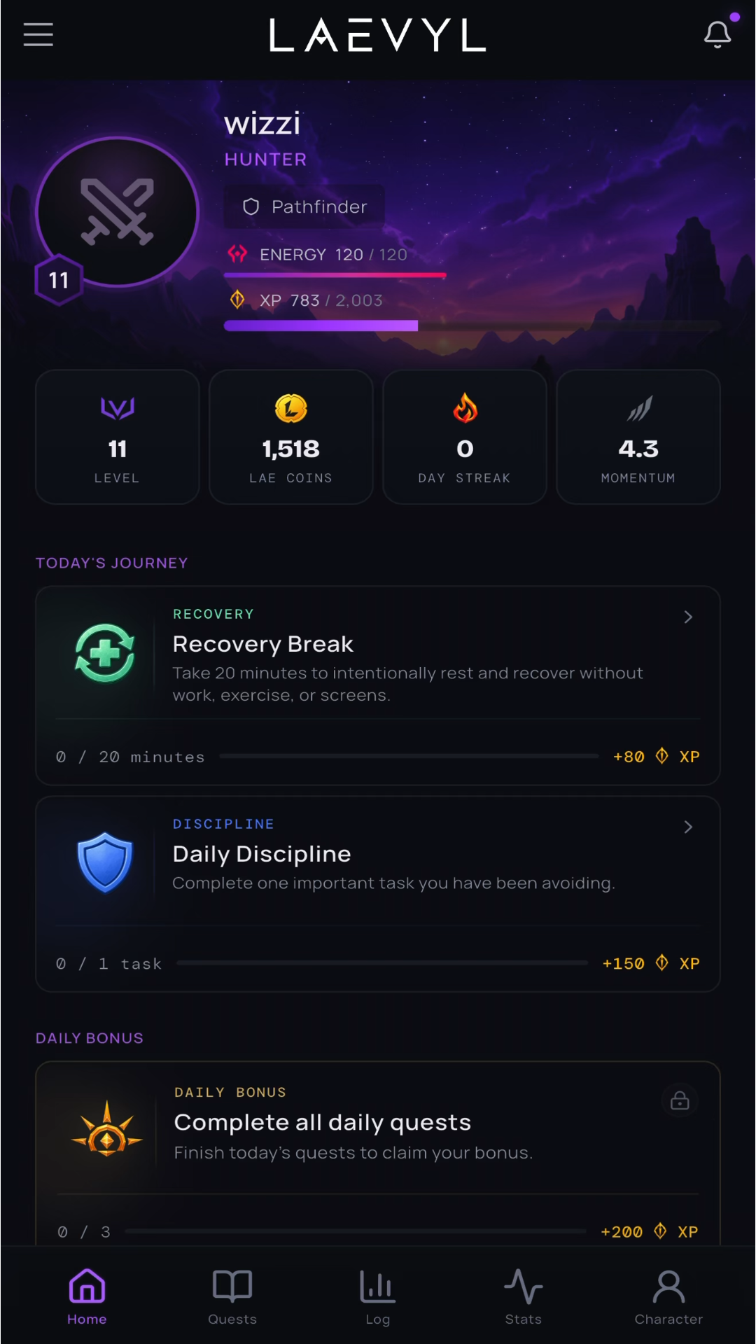 Laevyl app screen